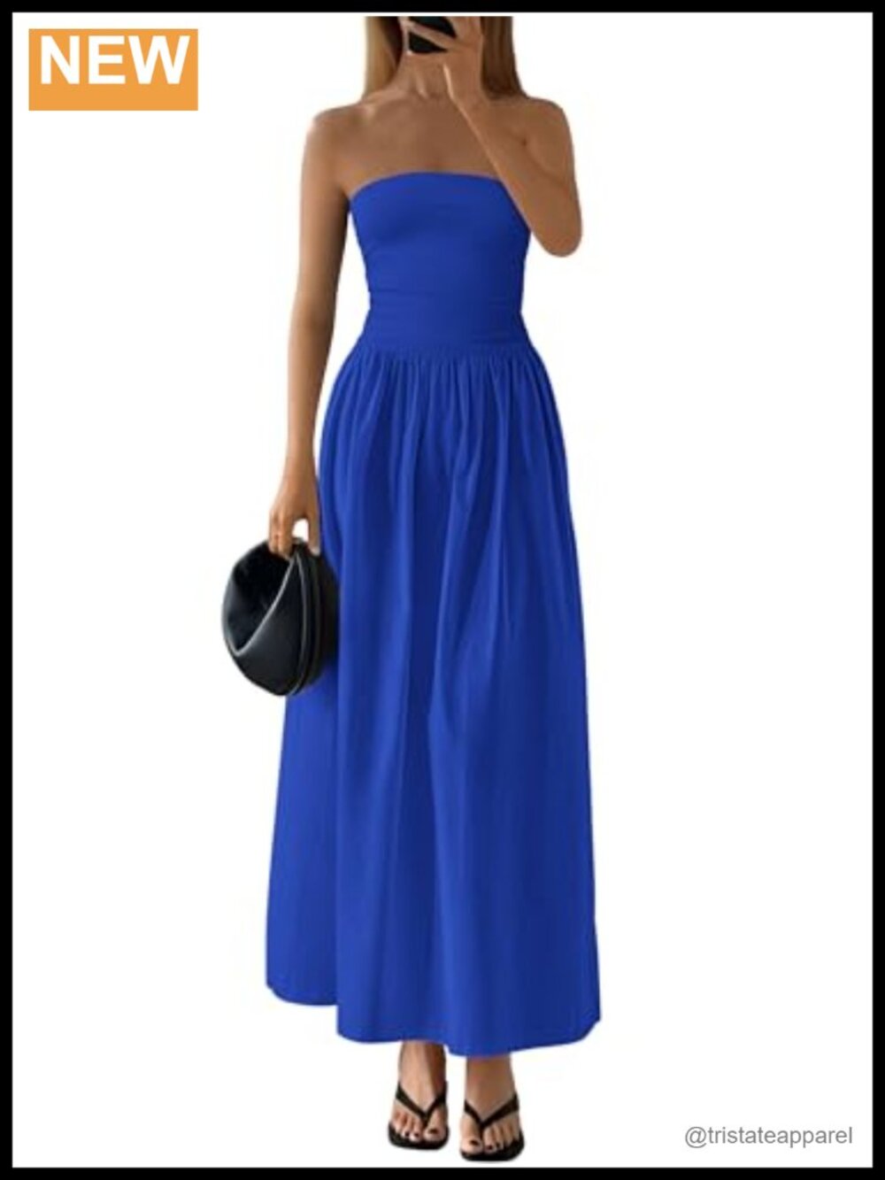 Strapless Maxi Dress Tube Top A-Line Backless Side Pockets